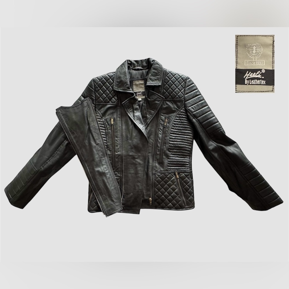 Heeli By Leathertex Women's Genuine Leather Quilted Motorcycle Jacket - Picture 3 of 8